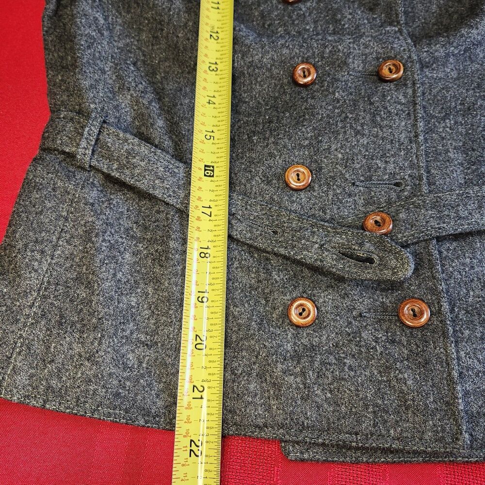 Vintage 60s Ladybug Tweed Jacket Grey Wool Crop Double Breasted Belted Size 9 - Picture 7 of 10